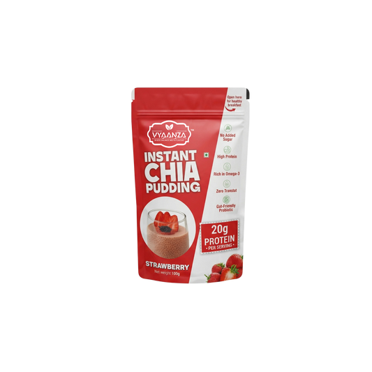 Vyaanza Strawberry Instant Chia Pudding - High Protein Sugar Free Vegan Snack India