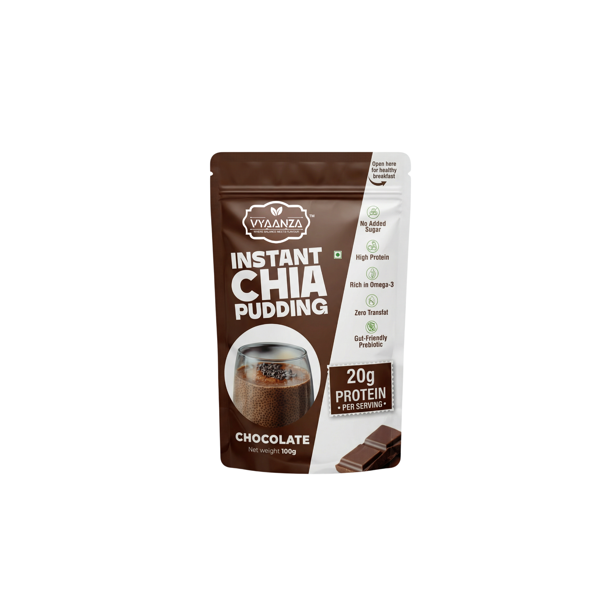 Vyaanza Chocolate Instant Chia Pudding - High Protein Sugar Free Vegan Snack India