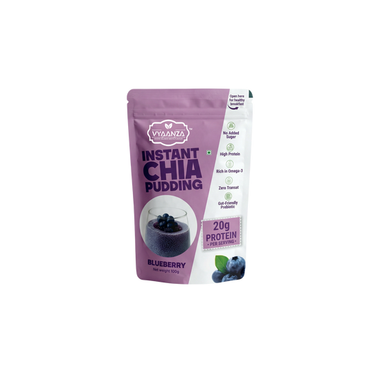 Vyaanza Blueberry Instant Chia Pudding - High Protein Sugar Free Vegan Snack India