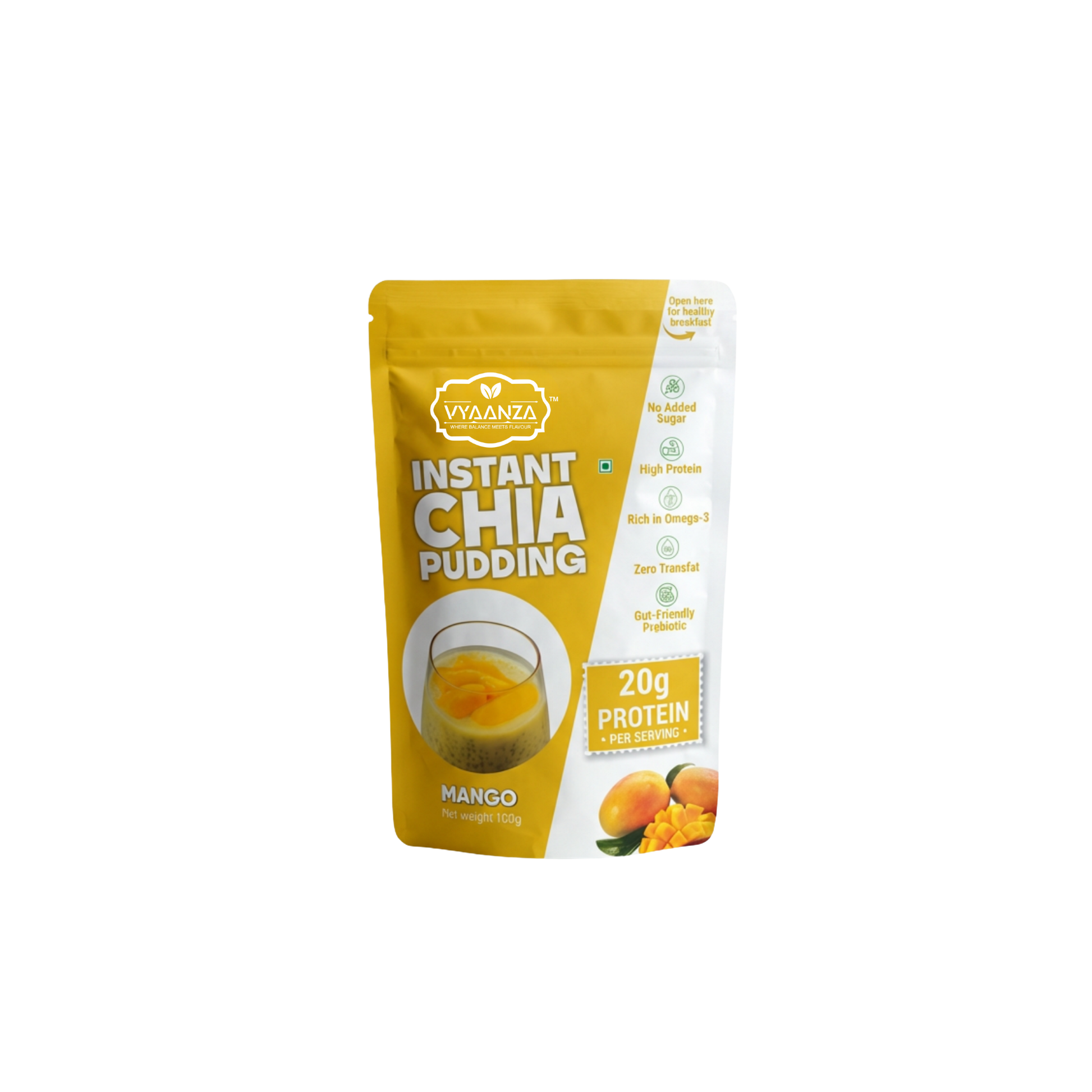 Vyaanza Mango Instant Chia Pudding - High Protein Sugar Free Vegan Snack India