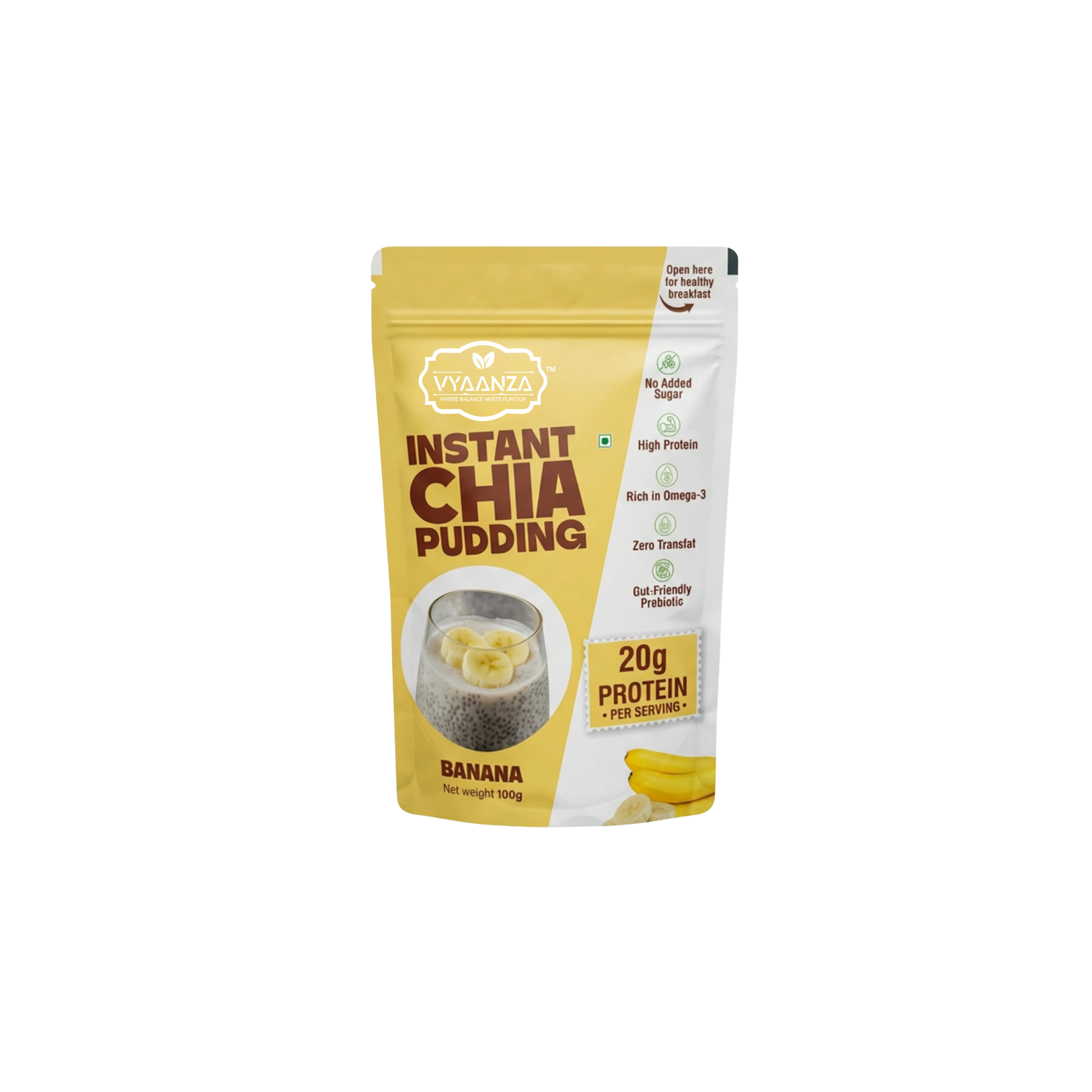 Vyaanza Banana Instant Chia Pudding - High Protein Sugar Free Vegan Snack India